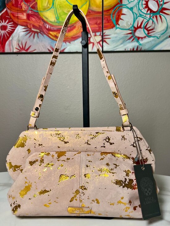 Vince Camuto Handbags - Vince Camuto Amari Taupe Gold Leather Clutch Shoulder Bag NWT